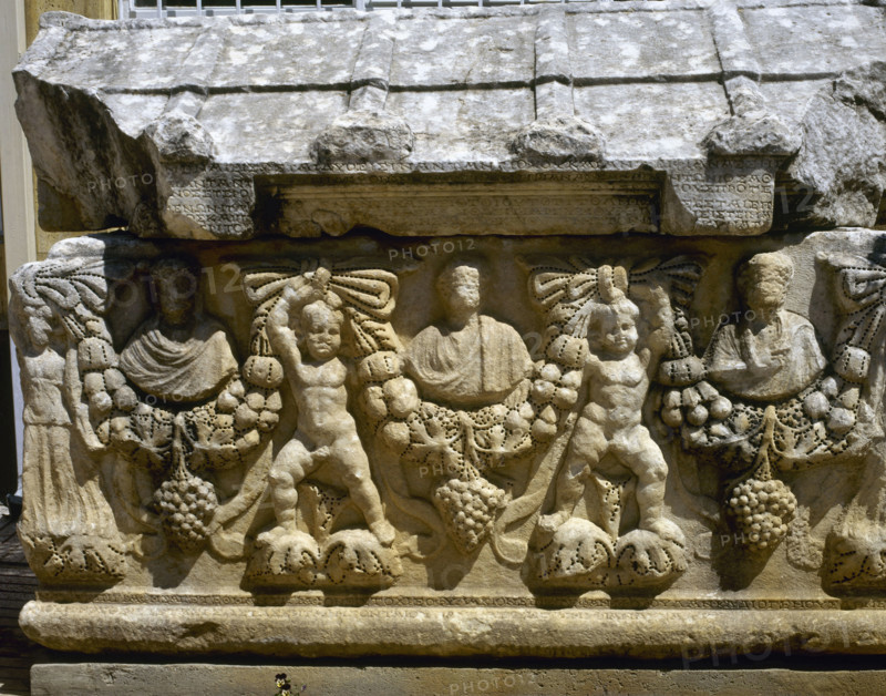 Detail of one of the faces of a Roman sarcophagus, Aphrodisias (Anatolia, Turkey), 2000. Creator: LTL.