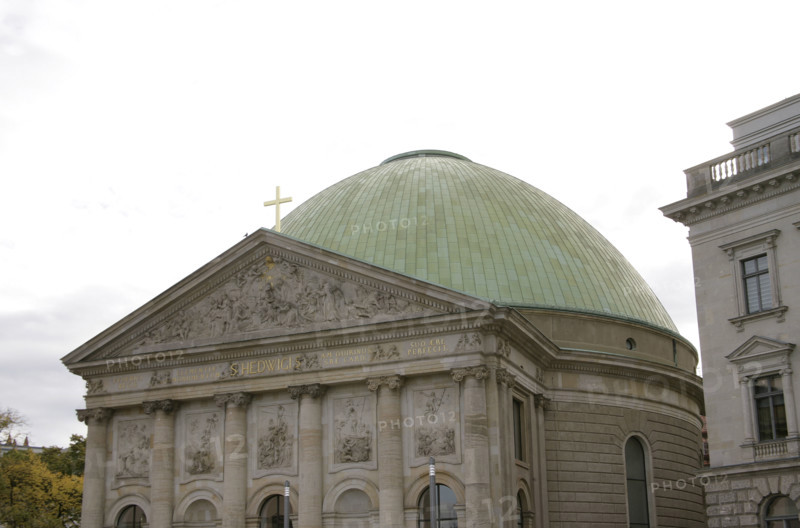 General view of the facade, St Hedwig's Cathedral, (St Hedwigs-Kathedrale), Berlin, Germany, 2025.  Creator: LTL.