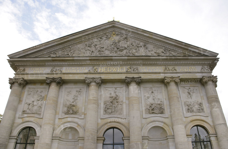General view of the facade, St Hedwig's Cathedral, Berlin, Germany, 2025.  Creator: LTL.