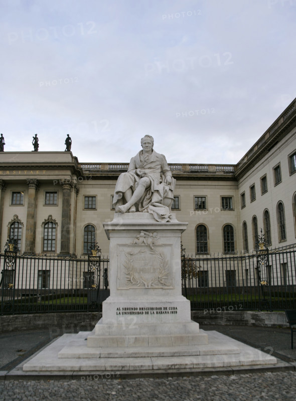 Marble statue of Alexander von Humboldt, entrance to Humboldt University, Berlin, Germany, 2025. Creators: LTL, Reinhold Begas.