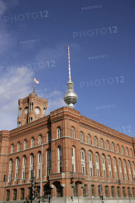 Red Town Hall, (Rotes Rathaus) from Spandauer Strasse, Berlin, Germany, 2025.  Creator: LTL.
