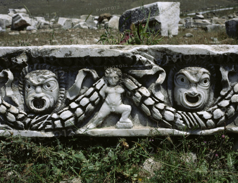 Remains of the theatre frieze, built in the 2nd century, Hierapolis, Anatolia, Turkey, 1999.  Creator: LTL.