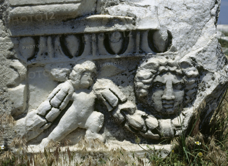 Remains of the theatre frieze, built in the 2nd century, Hierapolis, Anatolia, Turkey, 1999.  Creator: LTL.