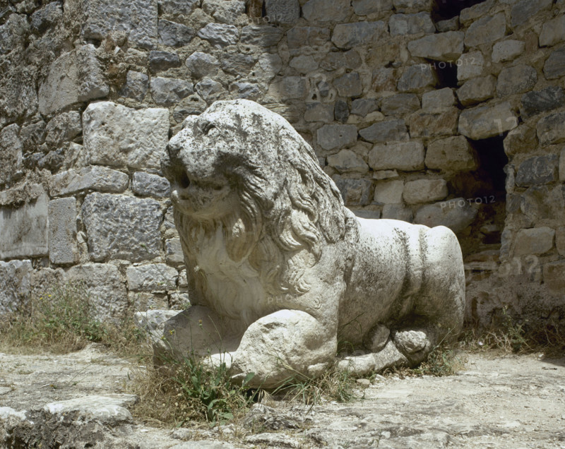 Statue of a lion, Baths of Faustina, Miletus, Aydin province, Anatolia, Turkey, Imperial era (1999). Creator: LTL.