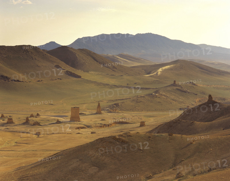 Panoramic view, Valley of the Tombs, The Oasis of Palmyra, Syria, 1999.  Creator: LTL.