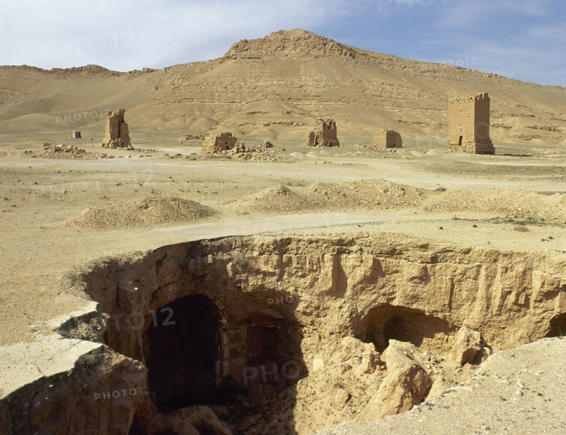Funerary towers, Valley of the Tombs, Oasis of Tadmor, Palmyra, Syria, Roman, c1st century (1999).  Creator: LTL.