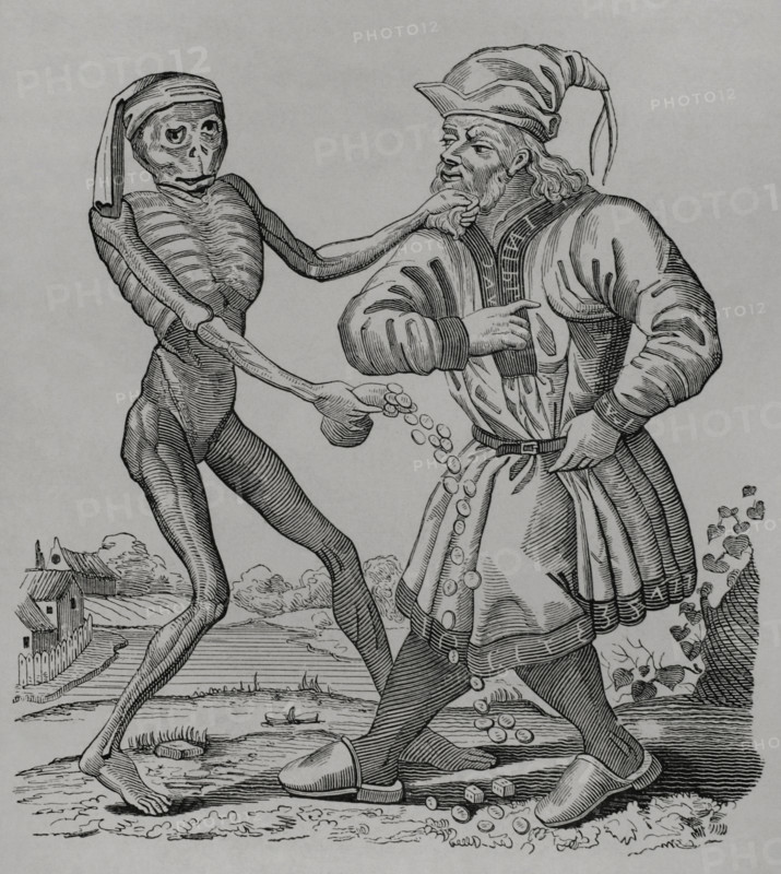 The Jew and Death, episode from the Dance of Death, 1641, (1877).  Creator: Unknown.