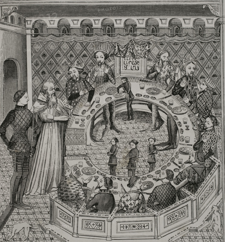 King Arthur’s Round Table, 14th-century miniature, 1877. Creator: Unknown.