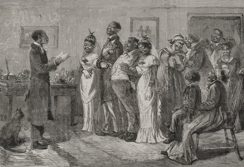 A wedding before the municipal judge, customs of free blacks in the United States, 1878.  Creator: Unknown.