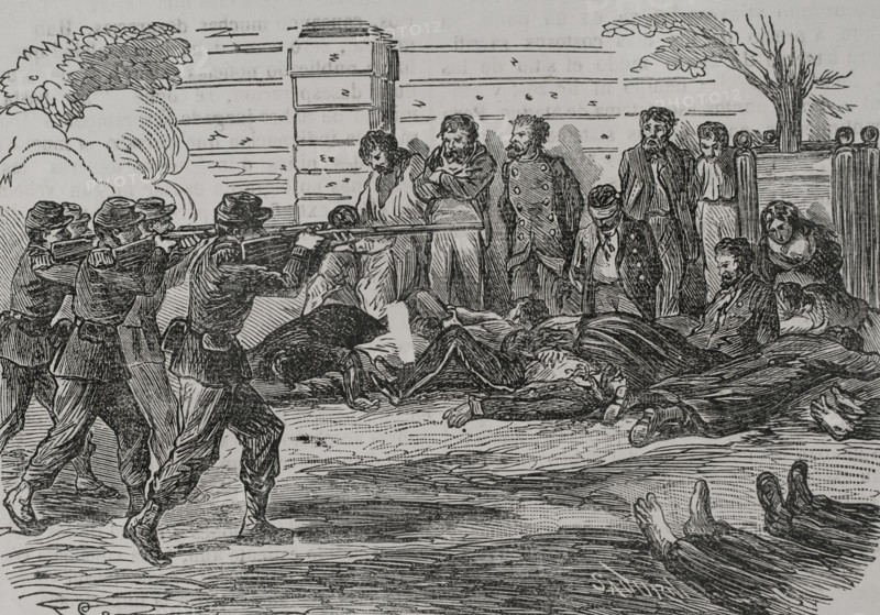 Shootings of Communards at the Jardin du Luxembourg, (Luxembourg Gardens), after the defeat…1871. Creator: Celestino Sadurni.