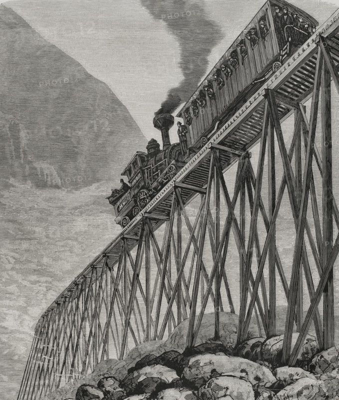 Tourist train descending through Mount Washington railway line, United States, 1878. Creator: Tomás Carlos Capuz.