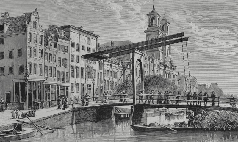 Canal Houtgracht with drawbridge, Amsterdam, Netherlands, 1883. Creator: Tomás Carlos Capuz.