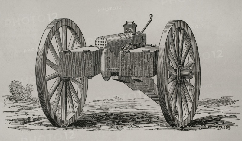 Christophe-Montigny Mitrailleuse - Hand-crank operated, front view, 1870.  Creator: Tomas Padro Pedret.