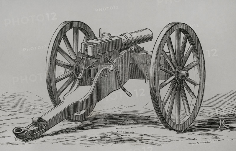 Christophe-Montigny Mitrailleuse - Hand-crank operated, back view, 1870. Creator: Unknown.