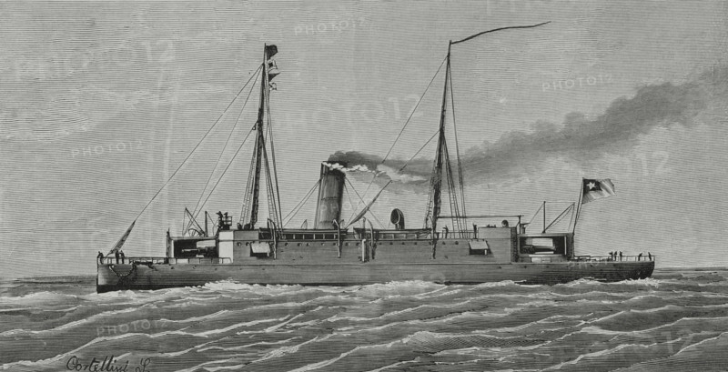 Unprotected cruiser 'Arturo Prat', 1883.  Creator: Angel Cortellini Sanchez.