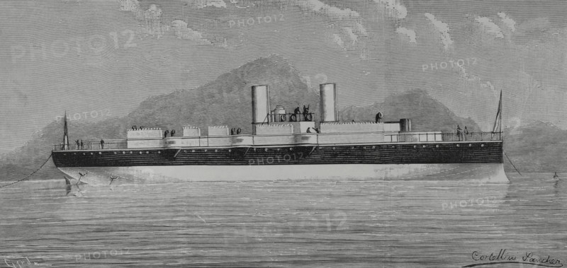 Nueva Esmeralda, Warship built in England for the Chilean Navy, 1883.  Creators: Angel Cortellini Sanchez, Tomás Carlos Capuz.