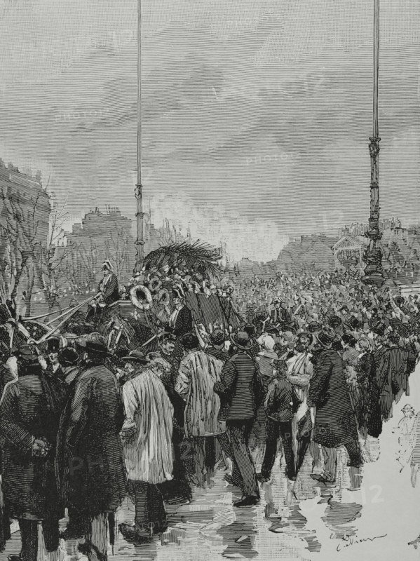 Gambetta's funeral in Paris, January 6, 1883, (1883).  Creator: Bernardo Rico.