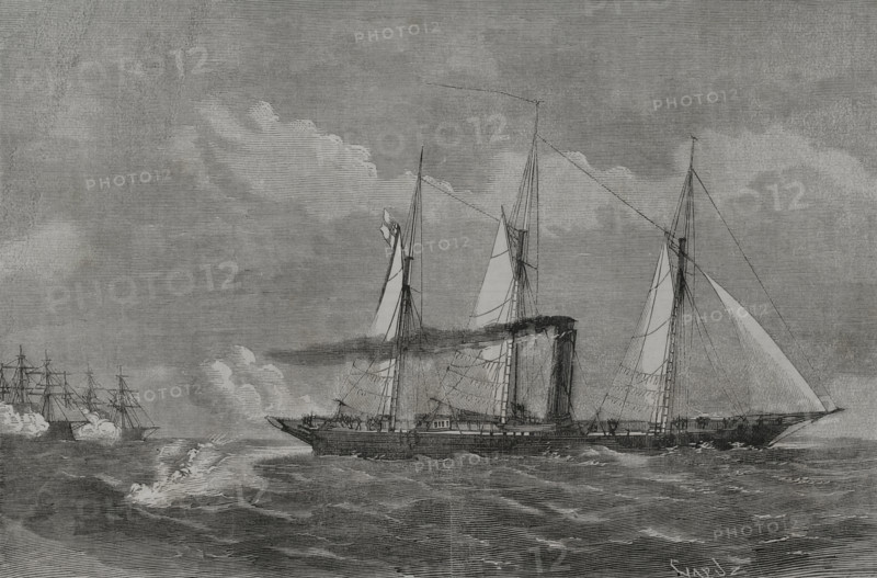 Franco-Prussian War (1870-1871): Engagement of the "Grille" with French warships, 1870. Creator: Tomás Carlos Capuz.