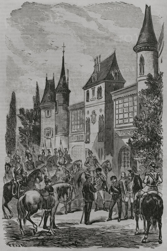 Franco-Prussian War: Napoleon III surrendering to King Wilhelm I of Prussia...1870, (1870). Creator: Celestino Sadurni.
