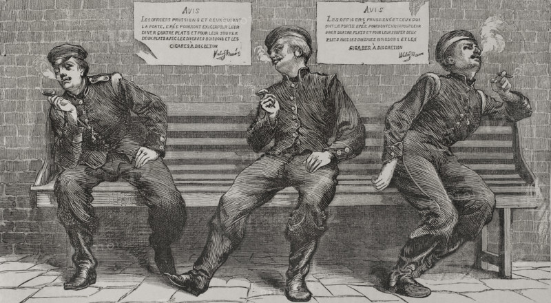 Franco-Prussian War (1870-1871): Prussian army - Bavarian officers smoking during a break, 1870. Creator: Unknown.