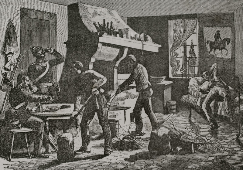 Franco-Prussian War (1870-1871): Prussian soldiers housed in France, 1870.  Creator: Unknown.