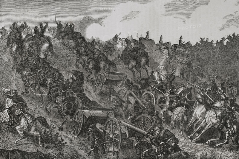 Franco-Prussian War (1870-1871): Prussian artillery engaging in combat, August 1870 (1870).  Creator: Unknown.
