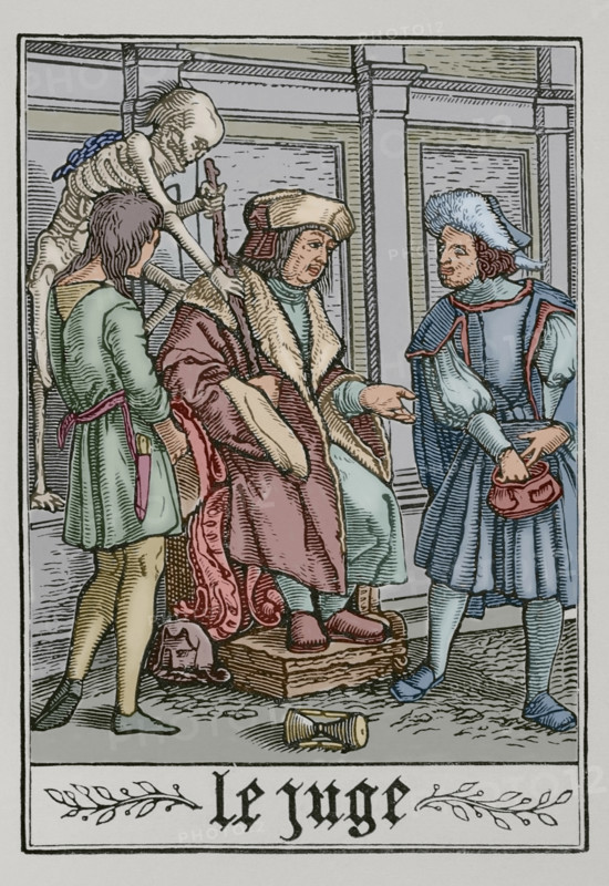 The Judge is visited by Death, 1538, (1877).  Creator: Unknown.