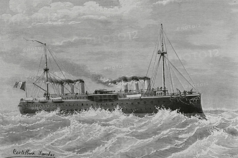 Lepanto, Ironclad battleship built for the Italian Regia Marina..., 1883.  Creator: Angel Cortellini Sanchez.
