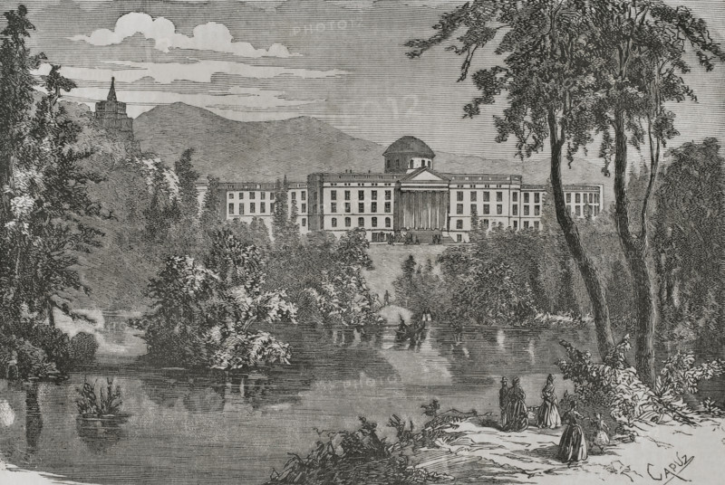 General view of Wilhelmshöhe Palace, at the Prussian city of Kassel, 1870.  Creator: Tomás Carlos Capuz.
