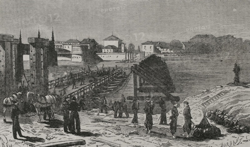 Franco-Prussian War (1870-1871): Destruction of the Rhine Bridge on...French border, Paris,1870.  Creator: Barbant.