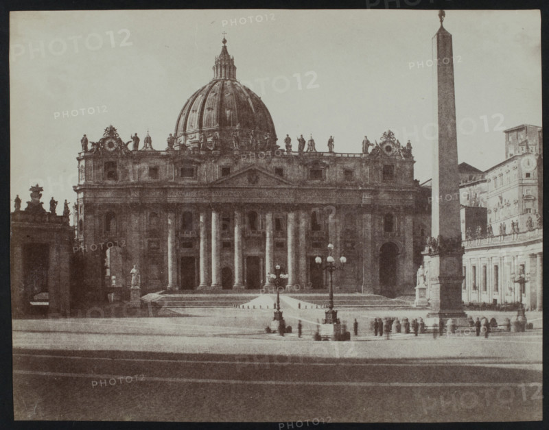 Front facade of St. Peter's Basilica, Rome, with obelisk at right, c1858. Creator: Jane Martha St. John.
