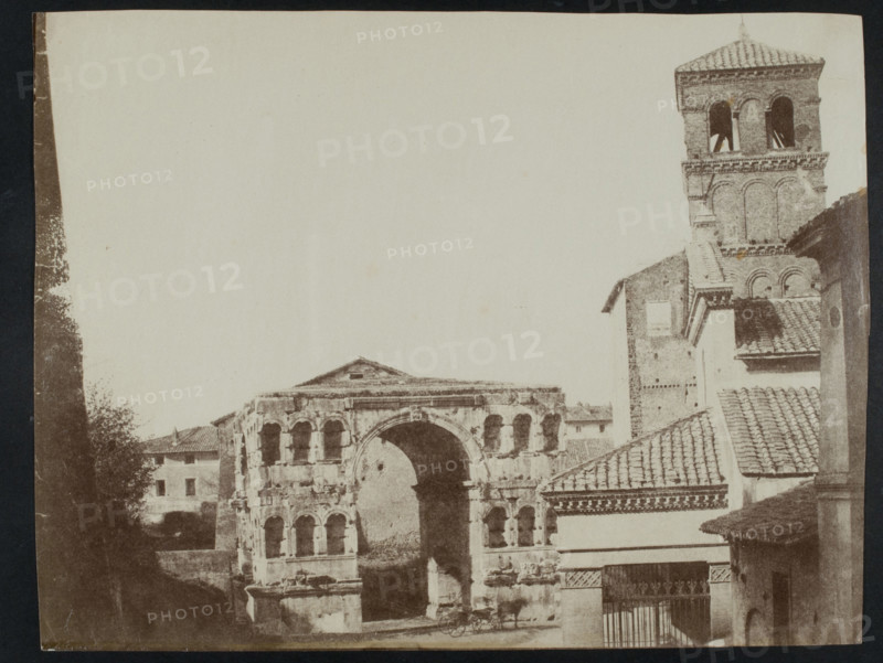 The Arch of Janus Quadrifrons and the Church of San Giorgio in Velabro, Rome, c1850s. Creator: Unknown.
