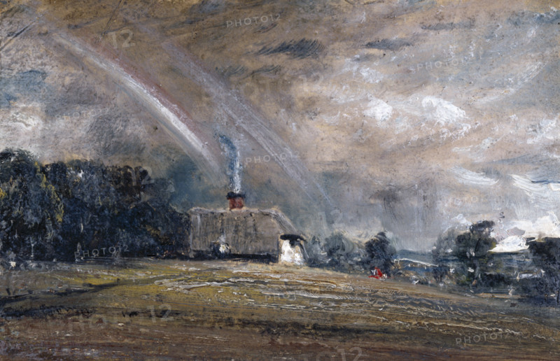 Landscape Study: Cottage and Rainbow, 1829. Creator: John Constable.