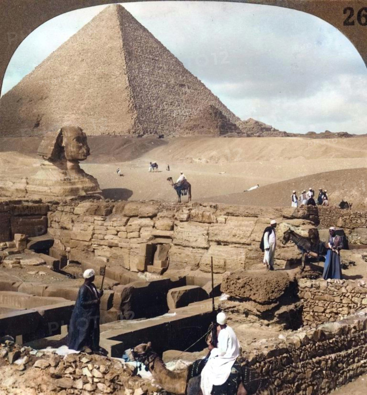 'Ruins of the granite temple, the Sphinx and Great Pyramid, Egypt', 1905. Creator: Underwood & Underwood.