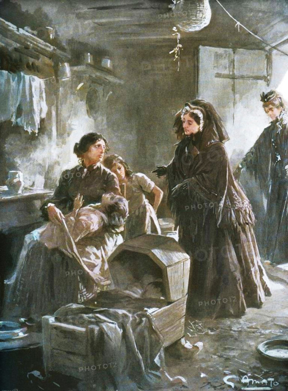 'Queen Victoria and the poor: Her Majesty visiting a cottage home', (1901).  Creator: Gennaro Amato.