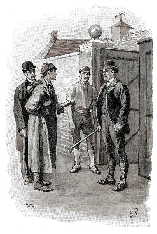 The Adventure of Silver Blaze, Holmes questioning a suspect. Creator: Sidney E Paget.