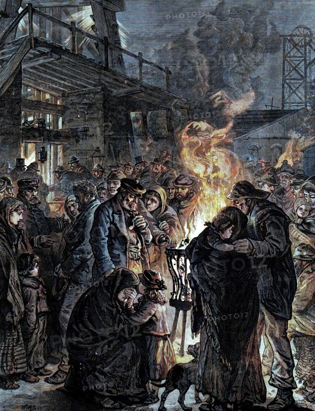 The Leycett Colliery Disaster: friends of the miners waiting at the pit mouth, 1880. Creator: Unknown.