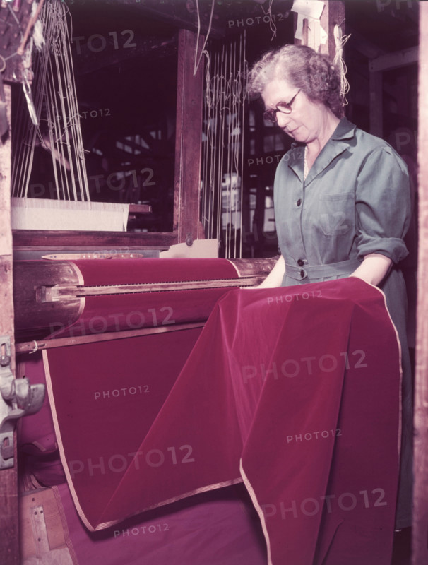 Weaving velvet for the coronation robe, Braintree, Essex, c1953.  Creator: Arthur Charles Kirby Ware.