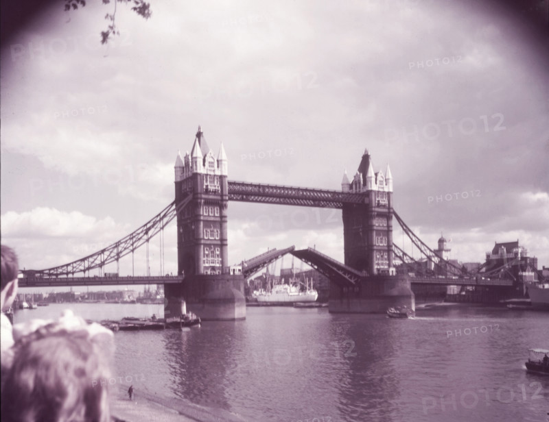 Tower Bridge with bascules raised, London, c1955. Creator: Arthur Charles Kirby Ware.