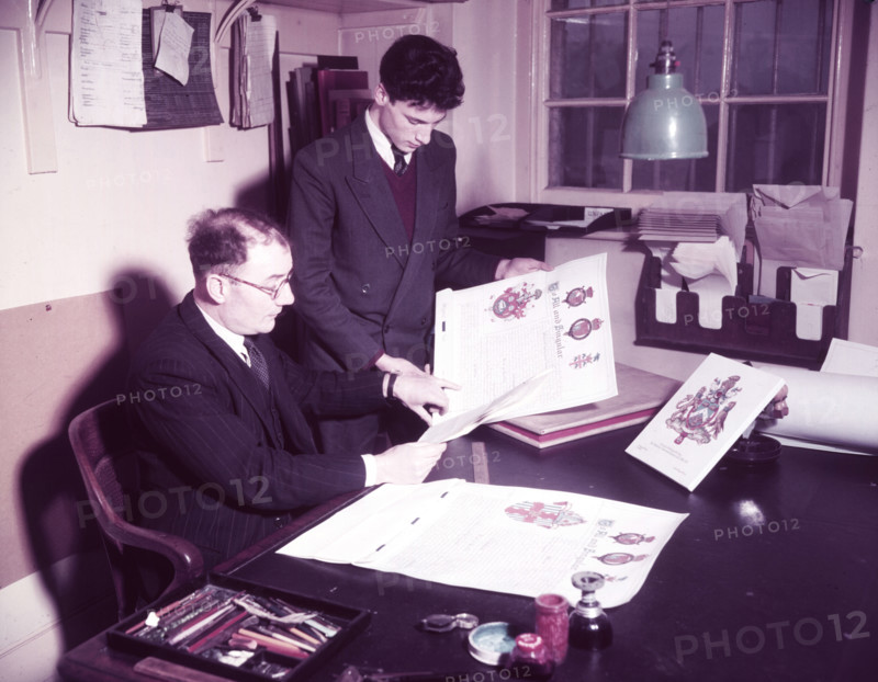 Mr. Lovegrove and assistant, College of Arms, London, c1953. Creator: Arthur Charles Kirby Ware.