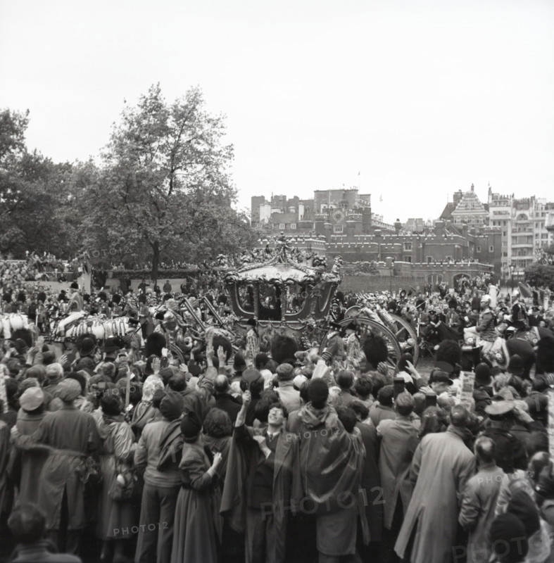Gold State Coach, Coronation of Queen Elizabeth II, London, 2 June 1953.  Creator: Arthur Charles Kirby Ware.