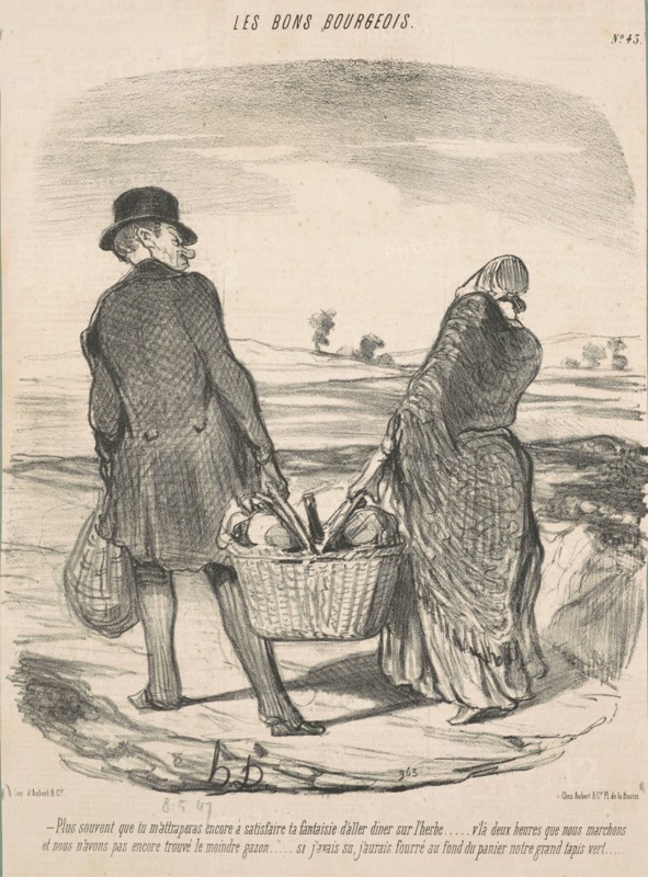 Plus souvent que tu m'attraperas encore à satisfaire ta fantaisie d'aller diner sur l'herbe..., 1847 Creator: Honore Daumier.