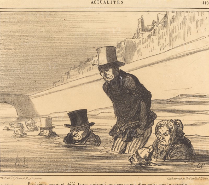 Parisiens prenant déjà leurs précautions pour ne pas être rôtis par la comète, 1857. Creator: Honore Daumier.