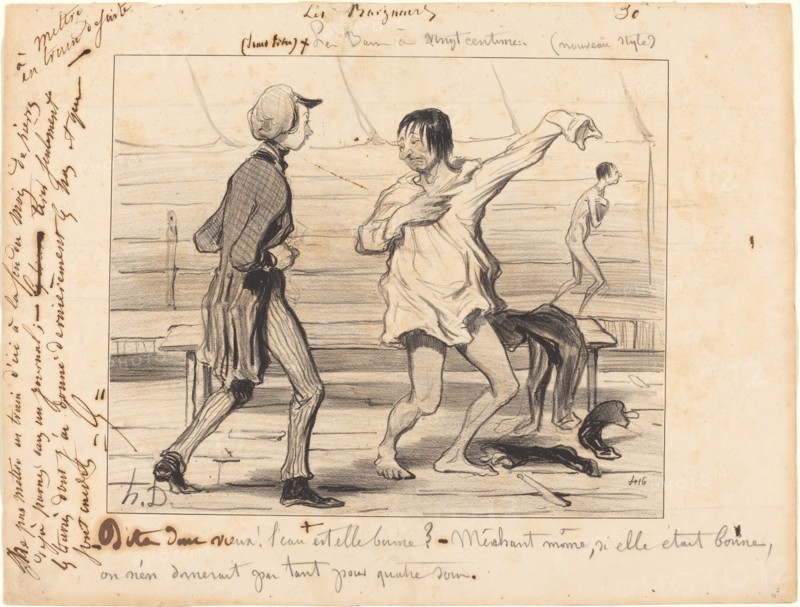 Les bains à vingt centimes, nouveau style, 1842. Creator: Honore Daumier.