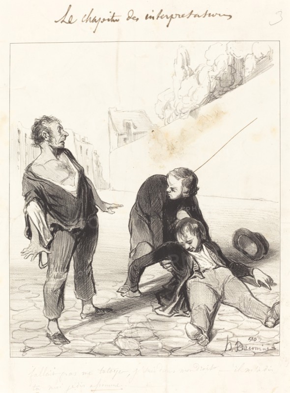 Fallait pas me tutoyer, j'suis dans mon droit; - il m'a dit tu moi je dis assomme, 1843.  Creator: Honore Daumier.