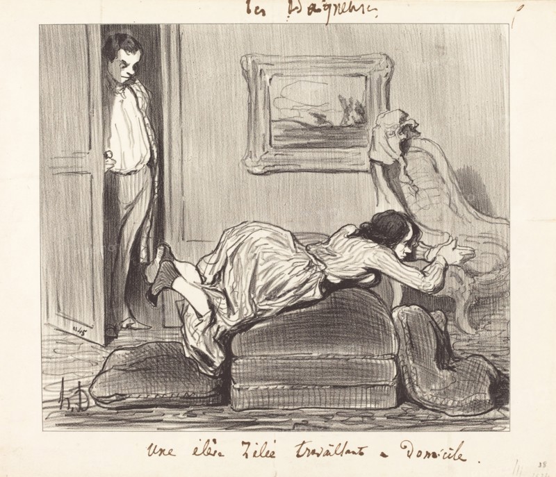 Une élève zélée travaillant à domicile, 1847. Creator: Honore Daumier.