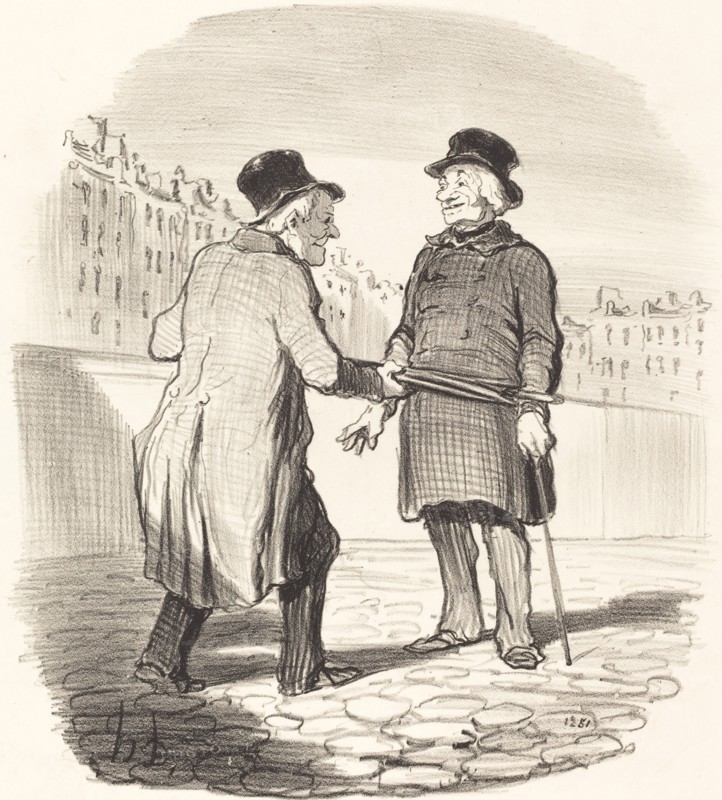 - Je vous arrête, mauvais sujet .... je parie que vous allez faire votre cour aux dames!.., 1852. Creator: Honore Daumier.