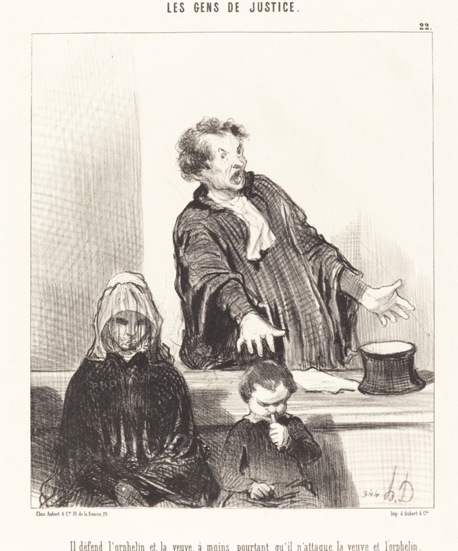Il défend l'orphelin et la veuve, à moins pourtant qu'il n'attaque la veuve et l'orphelin, 1846. Creator: Honore Daumier.