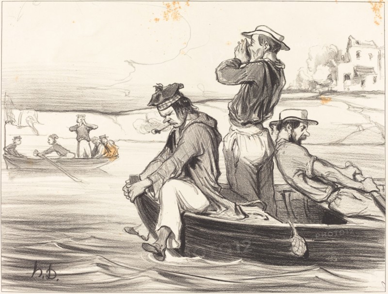 Les Canotiers Parisiens. Une rencontre en pleine eau, 1843.  Creator: Honore Daumier.