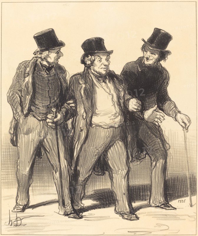 Il me semble que j'aperçois là-bas un petit chien qui n'est pas muselé!..., 1852.  Creator: Honore Daumier.